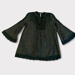 Free People Size Medium Black With Gold Stitching Dress